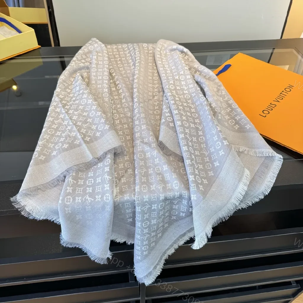View 4 of Monogram Jacquard Scarf: Soft Warmth, Fringe Detail, Luxe Style