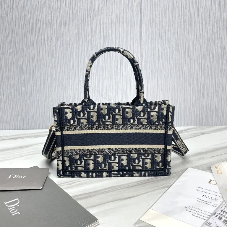 View 8 of Navy Dior Monogram Tote: Elegant Jacquard, Versatile Style