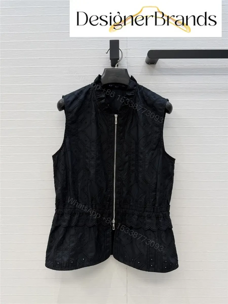 Hermes Black Sleeveless Embroidered Top — view 1