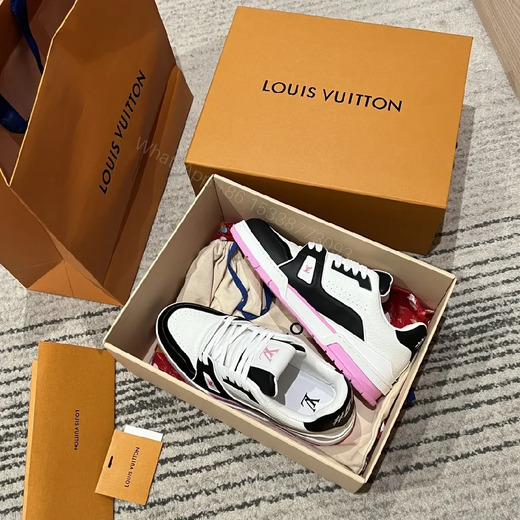 View 2 of Two-Tone Luxe Sneaker: Leather, Pink Accents, Cushioned Sole
