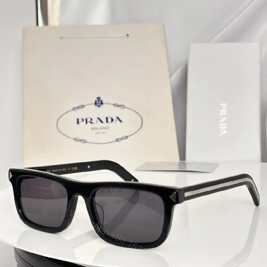 View 6 of Black Frame Clear Lenses Bold Oversized Glasses with PRADA Branding