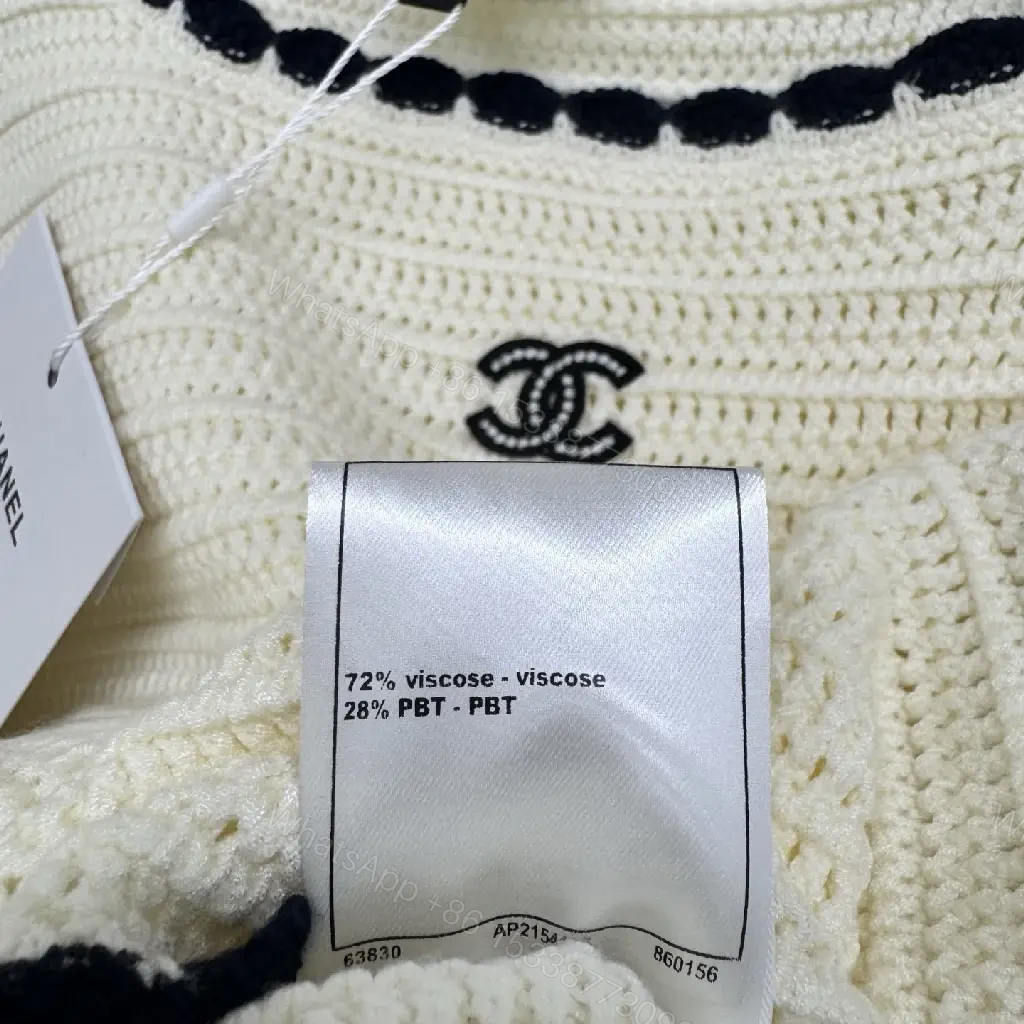 View 7 of Ivory Knit Crop Top with Black Piping, Luxe Knitwear Top