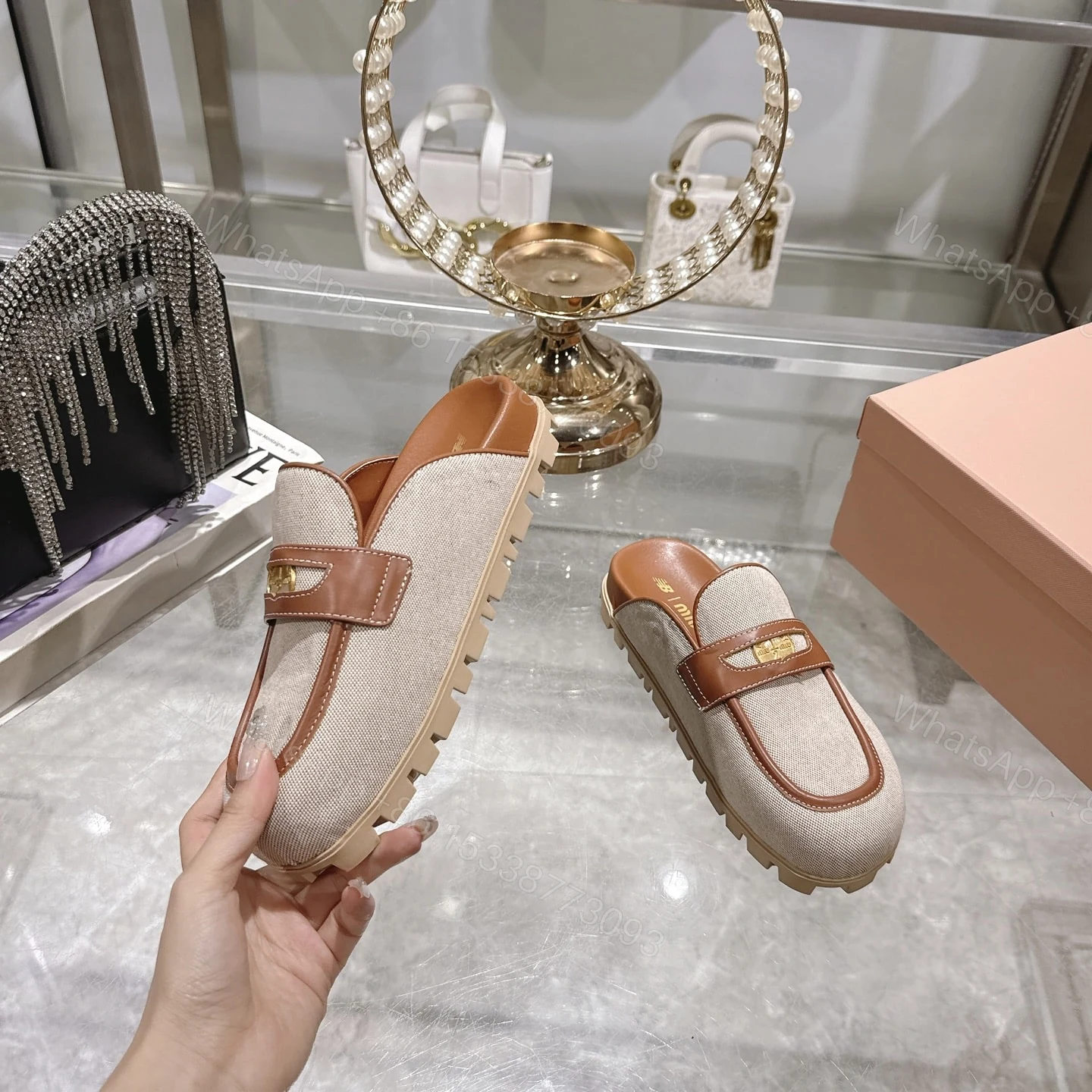 View 3 of MIUMIU CANVAS AND MULES BEIGE