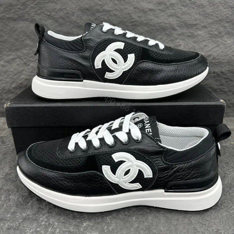 View 3 of Chanel-Inspired Trainer: Luxe Black Leather, Everyday Comfort