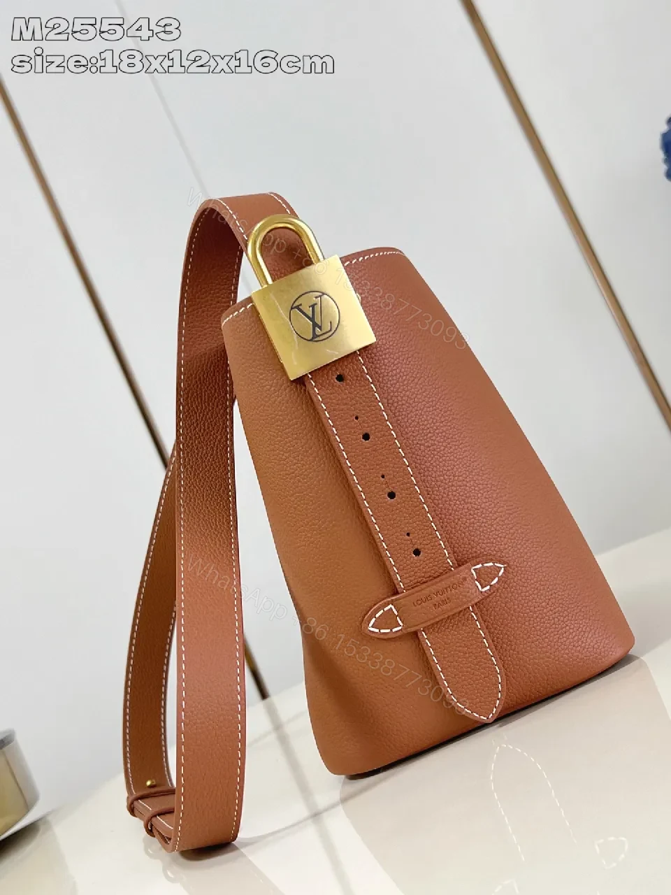 View 5 of Caramel Leather Bucket Bag - Structured, Minimal Hardware, Everyday Luxury