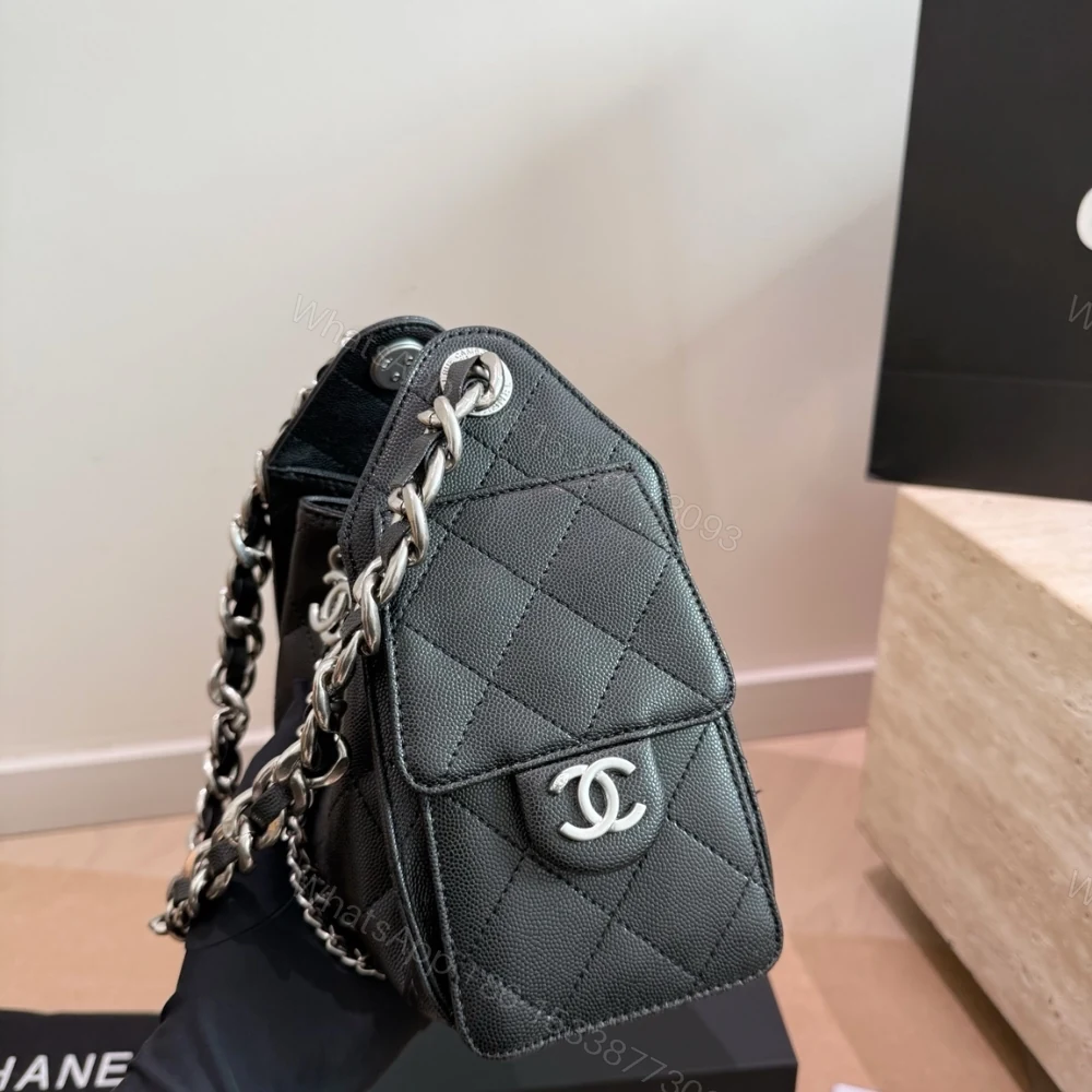View 5 of Chanel 25 Small Handbag Silver Metal Black 22cm