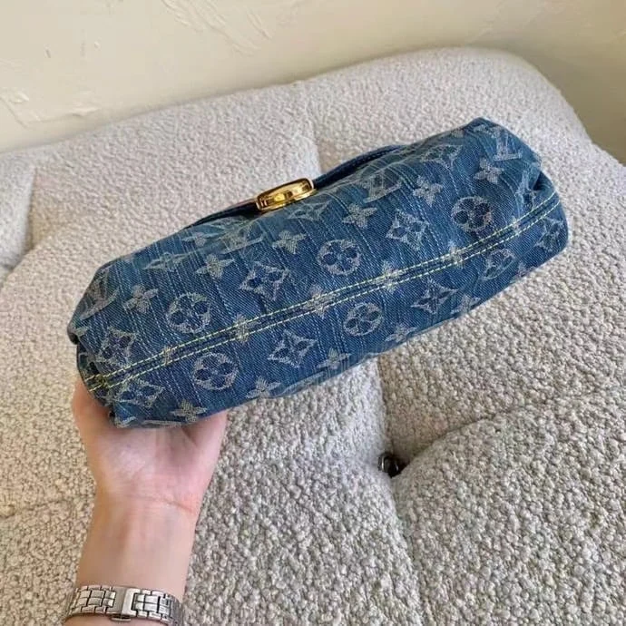 View 7 of Louis Vuitton Pleaty Handbag Monogram Denim Blue 26Cm M95050