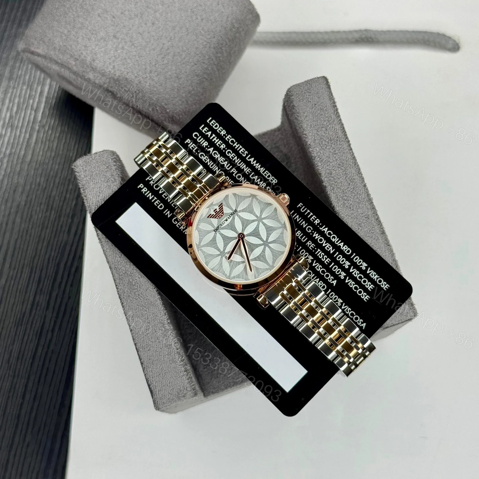 View 3 of Emporio Armani Two-Tone Rose Gold & Silver Floral Dial