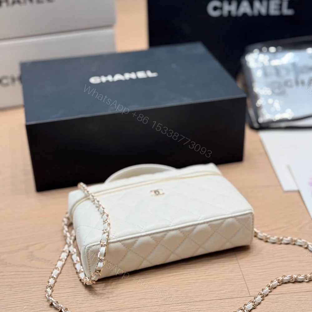 View 6 of Chanel Classic Vanity With Chain Gold Hardware White 19Cm
