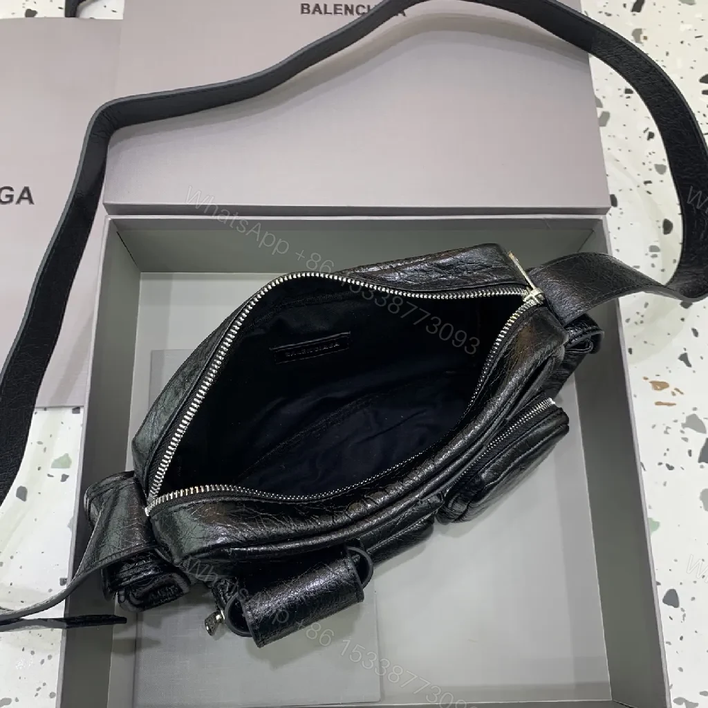 View 4 of Textured Leather Crossbody: Balenciaga-Inspired, City-Chic, Multi-Pocket Crossbody Bag
