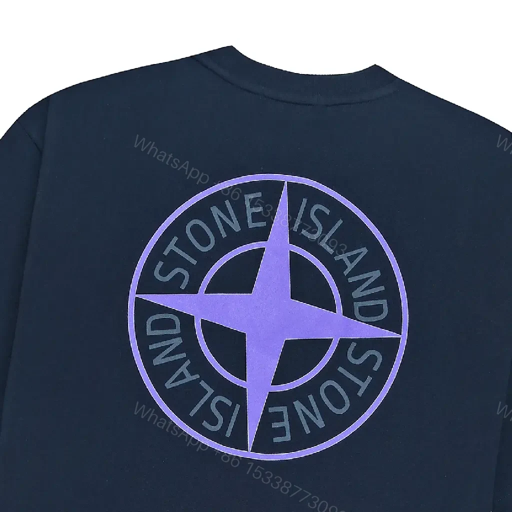 View 4 of Navy Cotton Relaxed Tee with Subtle Graphic Detail