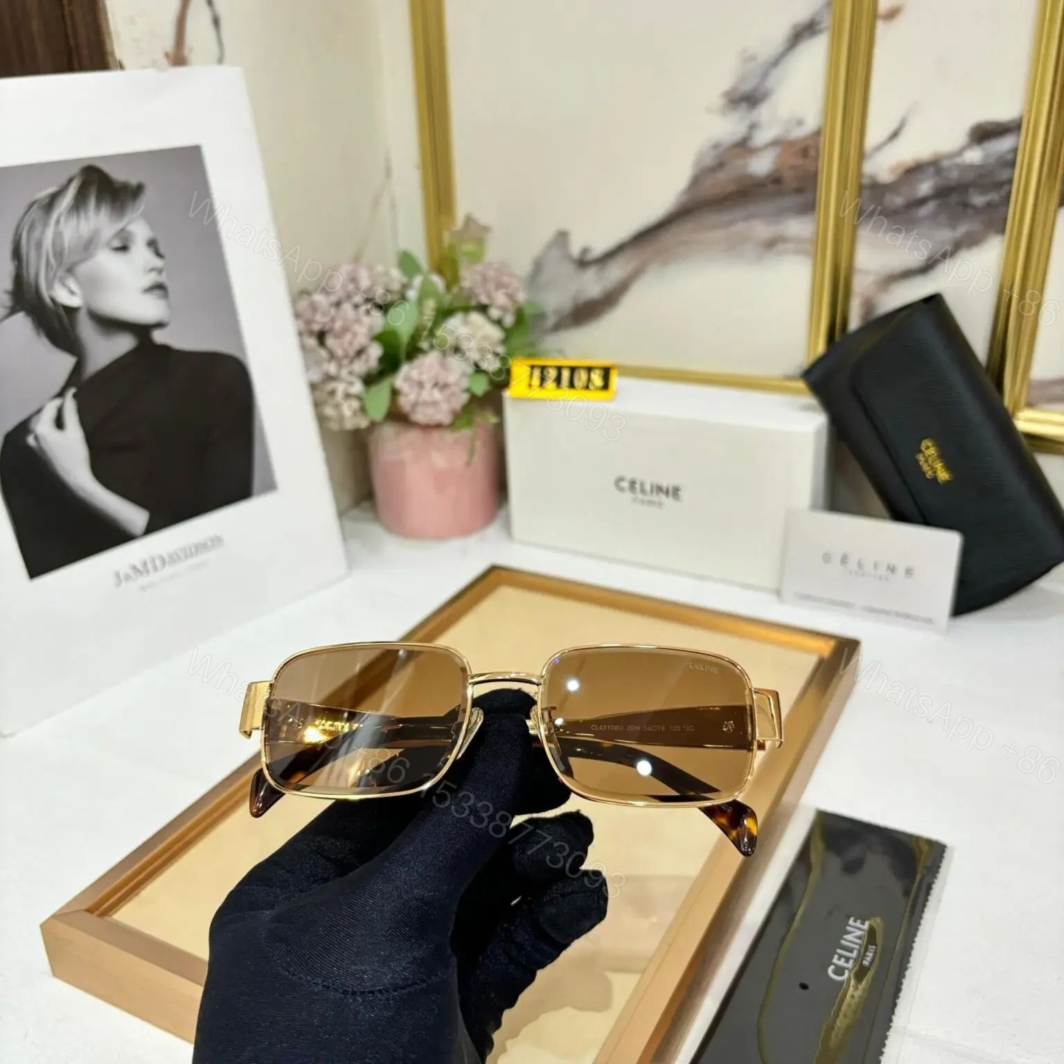 View 3 of Celine Unisex Sunglass – Black Frame with UV Protection