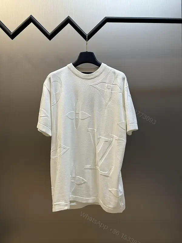 Off-White Cream Oversized Tee with Embossed Logo Pattern — view 1