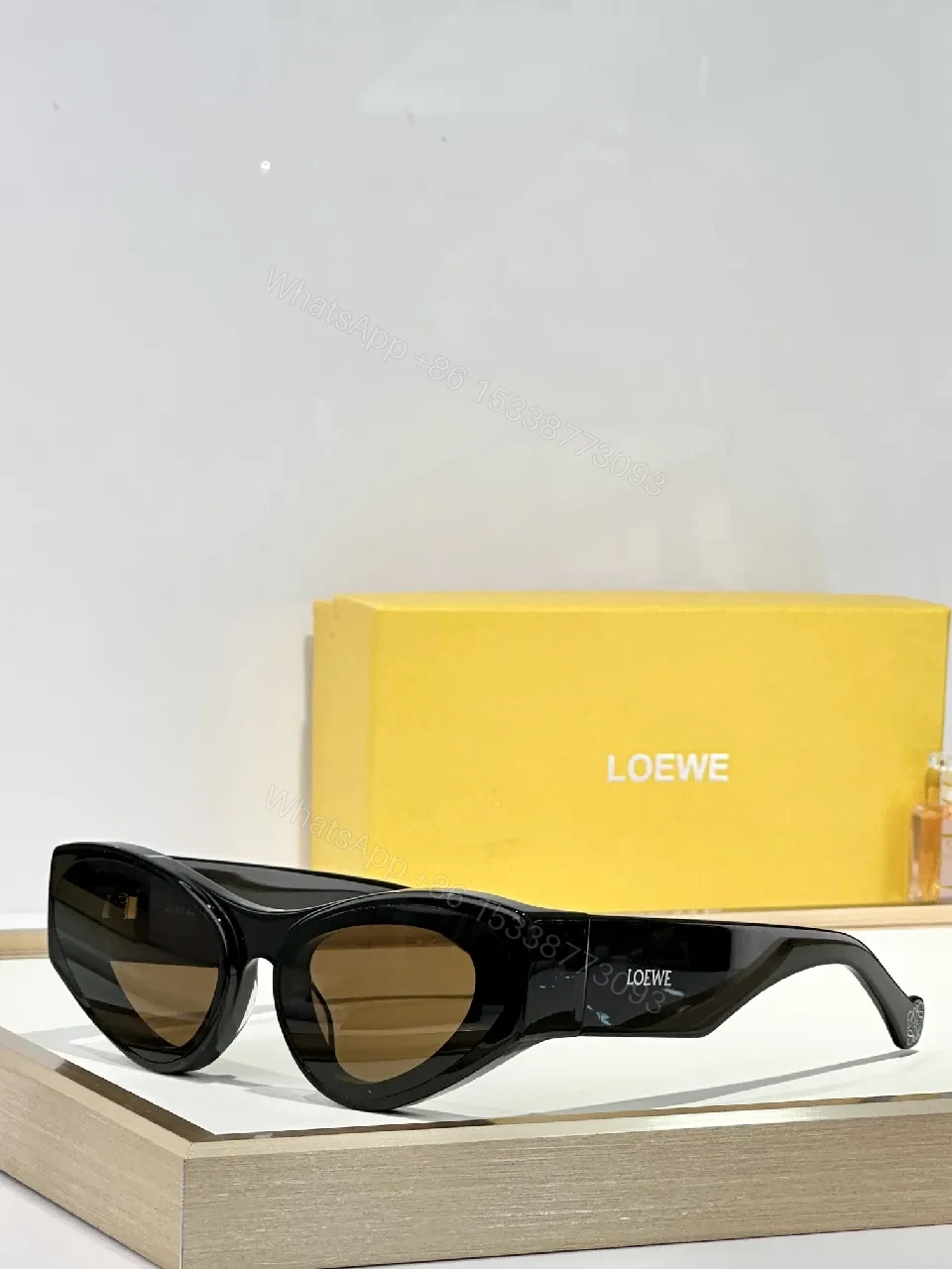 View 9 of Bold Black Acetate Cat-Eye Sunglasses with Polarized Yellow Lenses