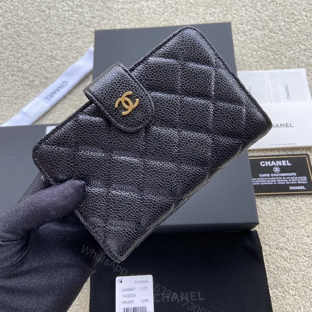 View 6 of Chic Quilted Black Wallet with Gold Clasp