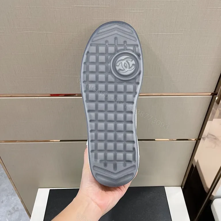 View 5 of Chanel-Inspired White/Black Perforated High-Top Sneaker, Luxury Comfort