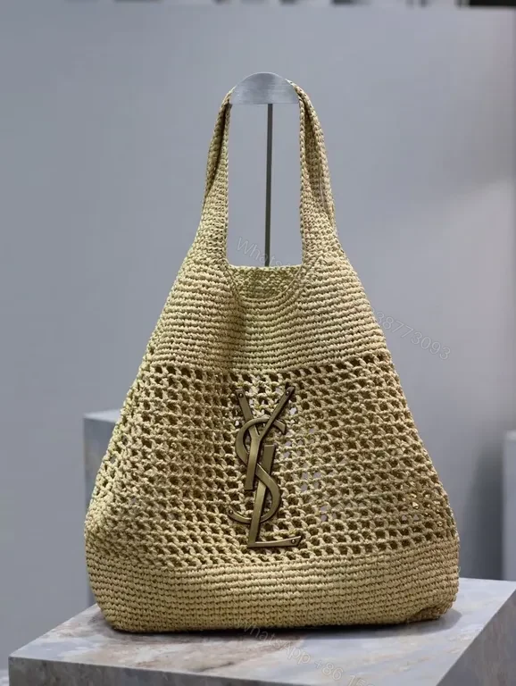 View 7 of Sun-Kissed Weave Tote: YSL Hardware, Open-Top, Luxuriously Practical