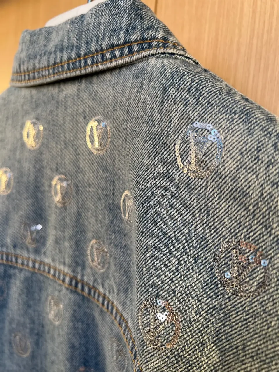 View 8 of Blue denim jacket with monogram print for everyday luxury casualwear