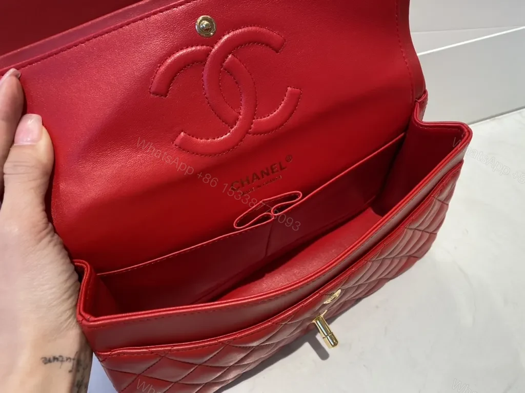 View 7 of Red Quilted Leather Crossbody with Gold Hardware Bag