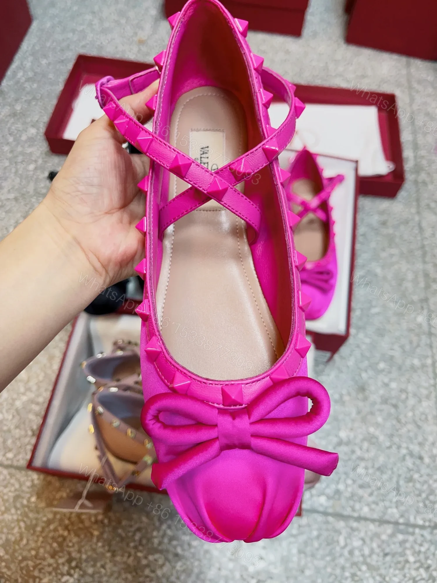 View 4 of Valentino Women Pink Satin Bow Strap Flats