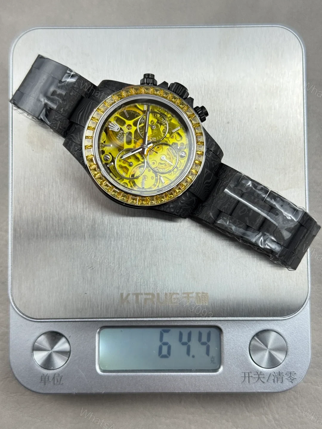 View 7 of Carbon Fiber Daytona Yellow Skeleton Chronograph Watch 40mm Yellow Bezel Carbon Strap Automatic DAY-CARBON-YELLOW-SKELETON-40MM