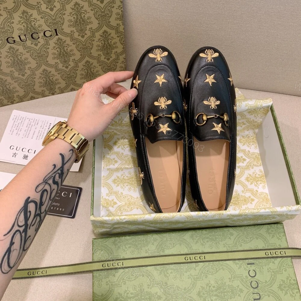 View 3 of Gucci Jordaan Embroidered Leather Loafer Black