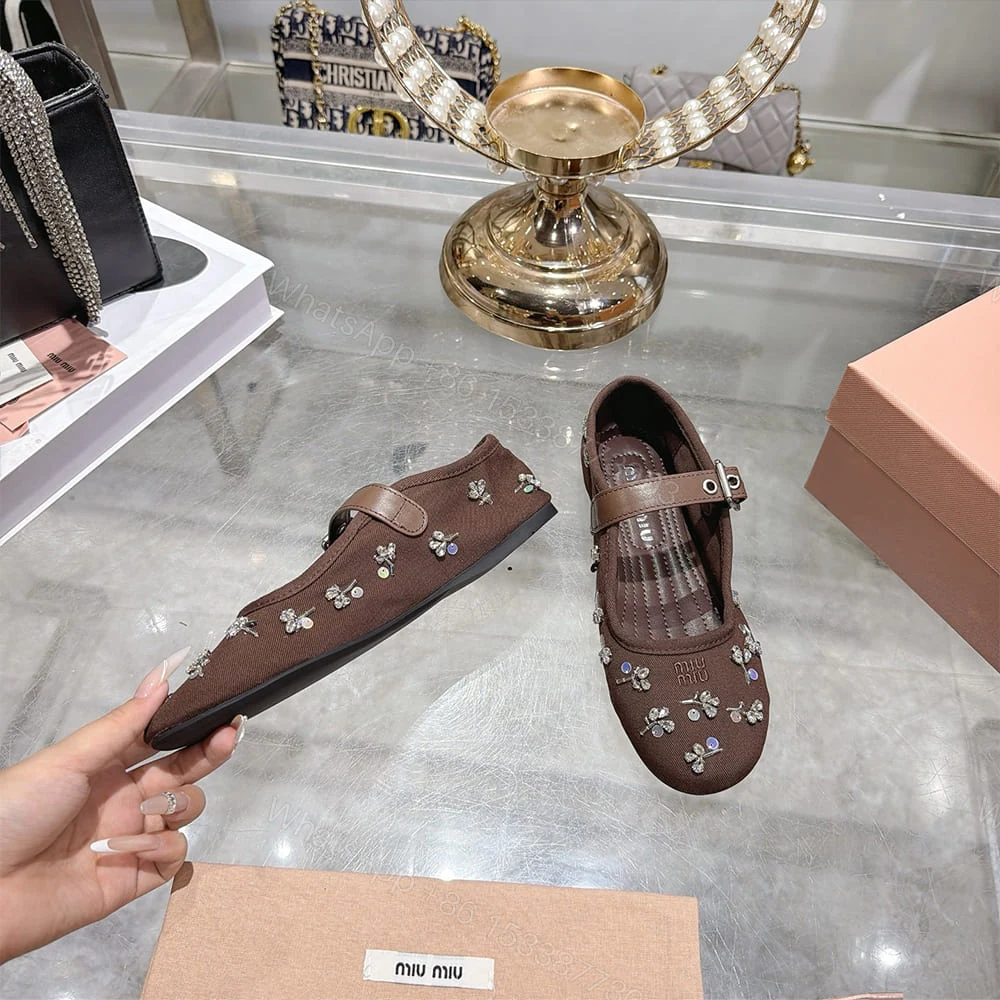 View 5 of MIUMIU Embroidered drill ballerinas 994012