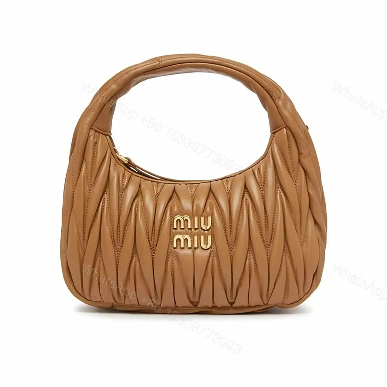 MIUMIU WANDER MATELASSÉ NAPPA HOBO BAG CARAMEL 23CM 5BC125 AN88 F098L V OOY — view 1