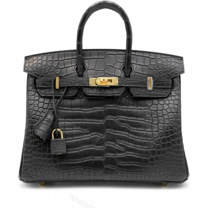 First Copy Hermes Birkin Style Crocodile Texture Luxury Handbag With Gold Lock Hardware — view 1