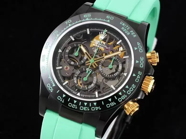 View 2 of Best Rolex Daytona Skeleton Green replica 40MM Mint Rubber Strap Carbon Edition ROLEX-DAYTONA-SKEL-GRN-RUB-40
