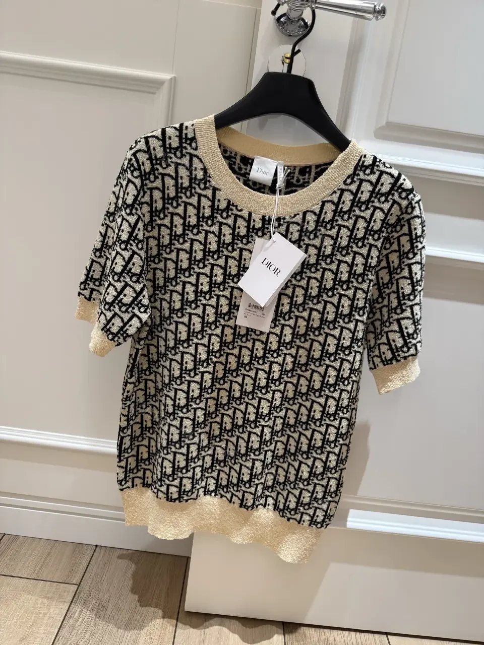 View 2 of BeigeBlack Knit Dress with Dior Monogram TrimShort Sleeves Dress