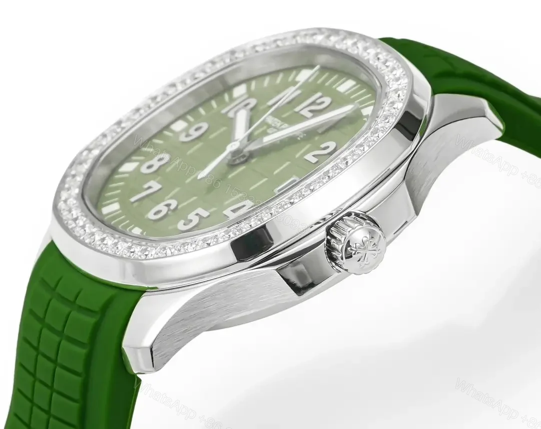View 6 of Patek Philippe Aquanaut Luce 5268 Series Watch Green Dial with Diamond Bezel Stainless Steel and Satin Finish Composite Strap Modern Casual Elegant Style