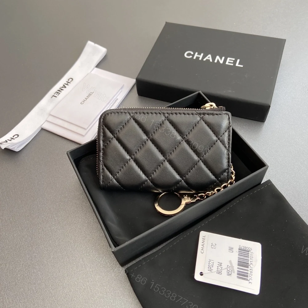 View 2 of 高仿Chanel*AP0222零錢包黑色小羊皮金扣免檢版
