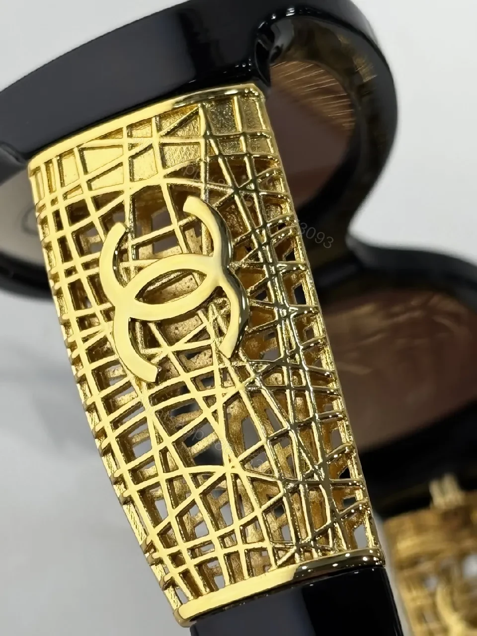 View 3 of Gold-Textured Luxury Sunglasses: Oversized Round, UV400, Acetate
