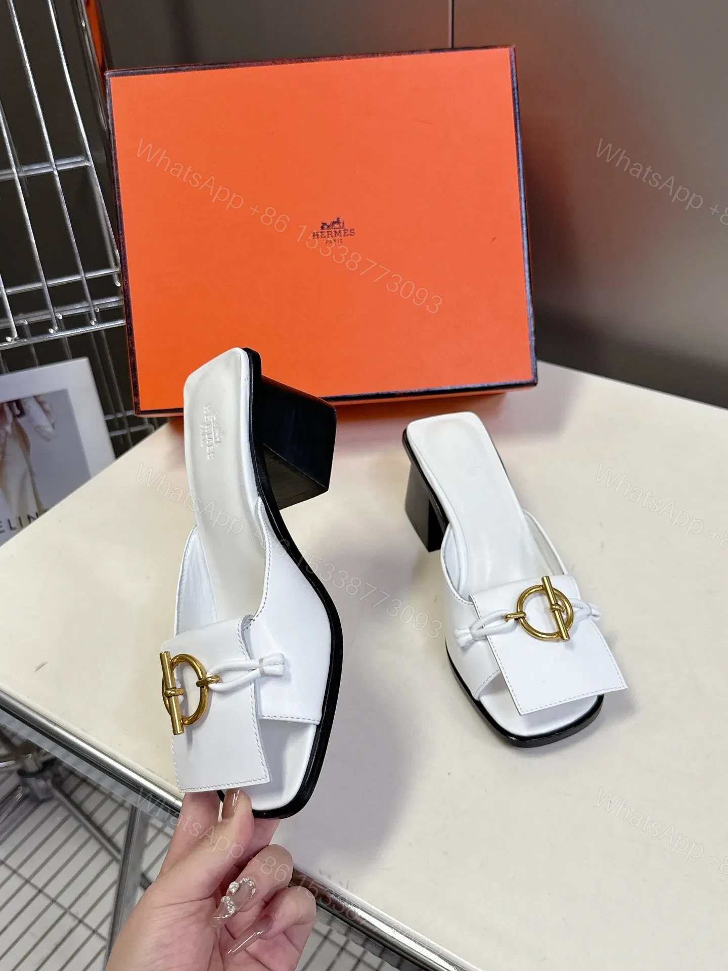 View 5 of Hermes Women White Leather Heels