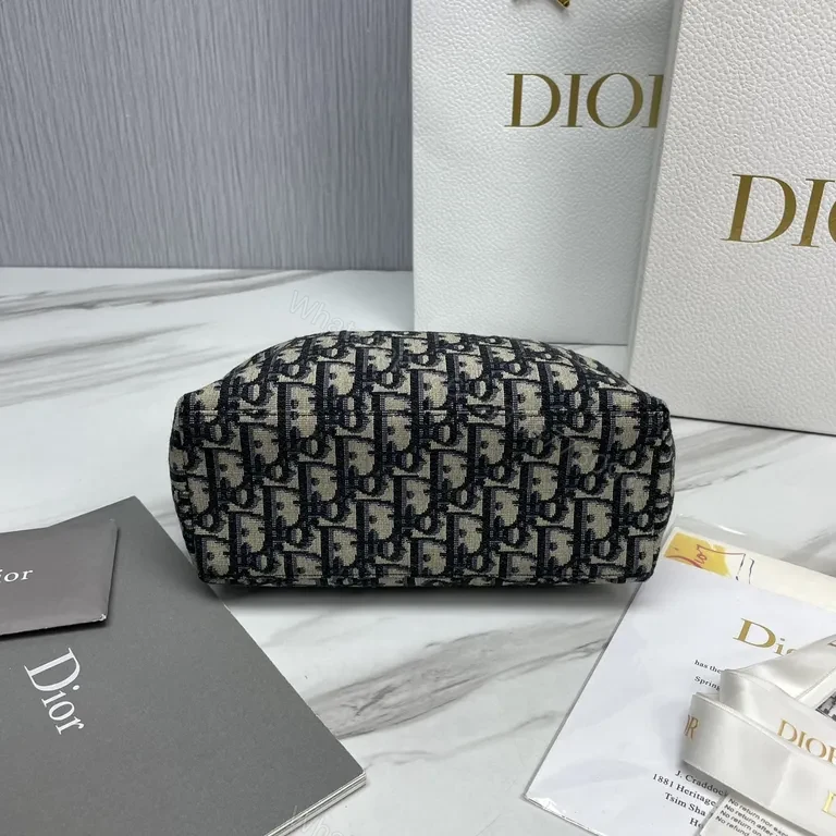 View 9 of Chic Dior-Pattern Shoulder Bag with Black Leather Strap