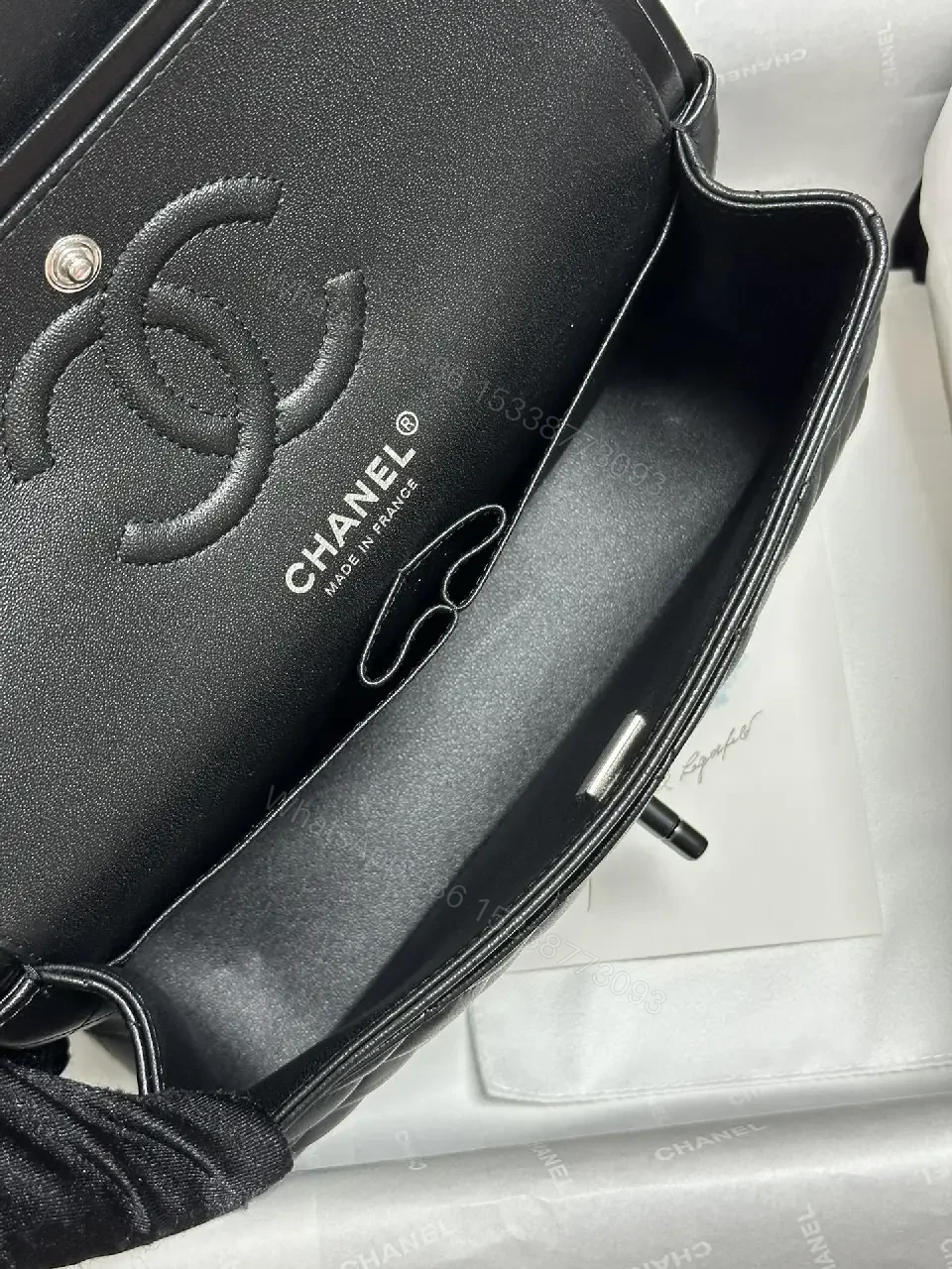 View 5 of Black Diamond Quilted Flap Bag with Chain Strap, Chanel-Inspired