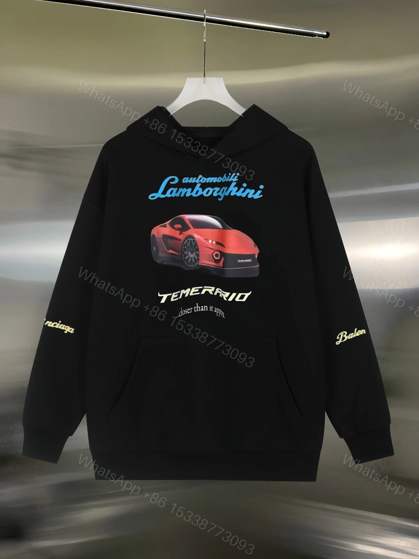 Balenciaga高仿男士連帽衛衣 黑色Lamborghini印花設計 潮流必備 — view 1