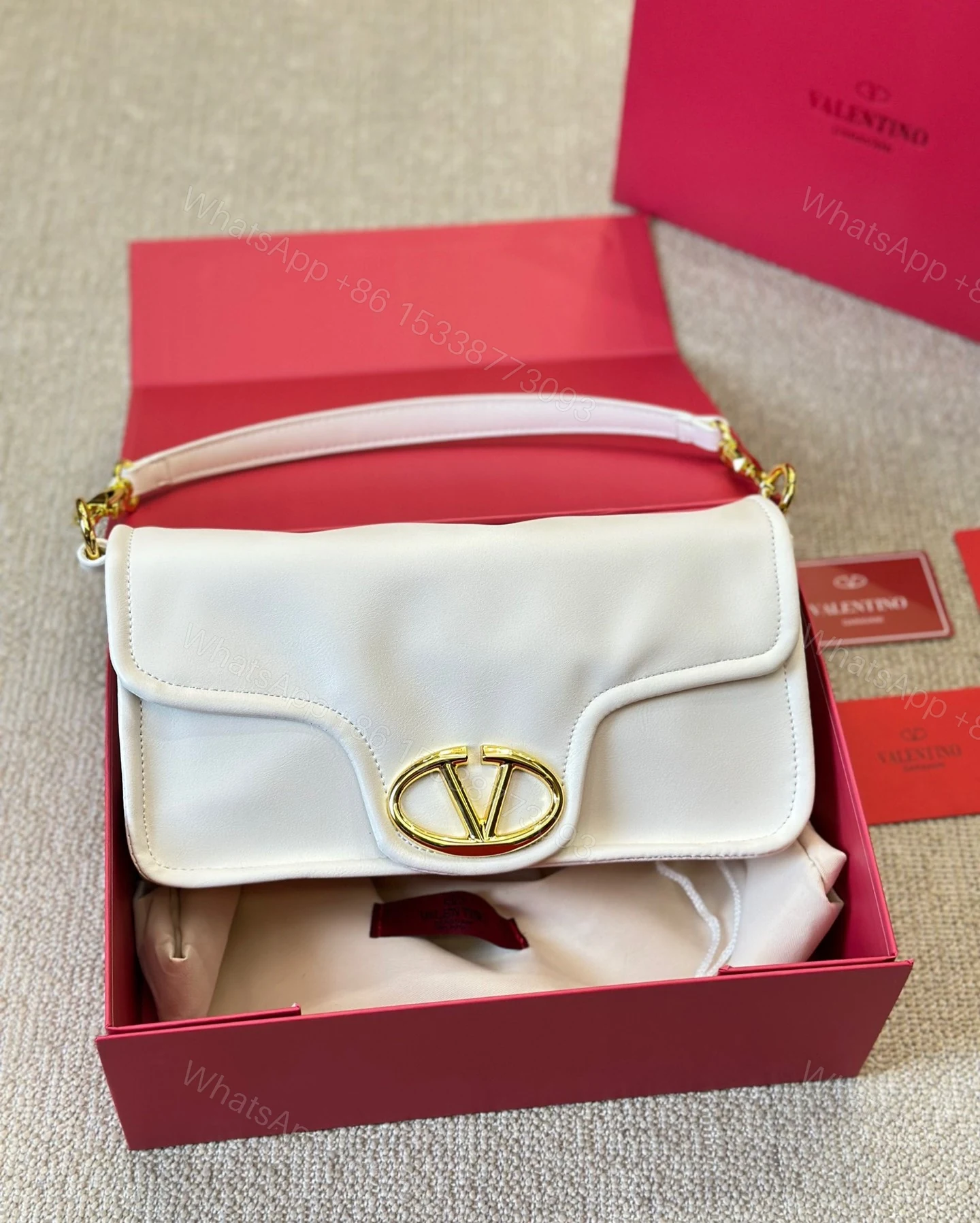 View 2 of VALENTINO GARAVANI VLOGO 1960 NAPPA SHOULDER BAG WHITE 28CM