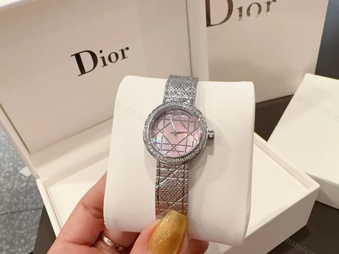 Dior高仿粉貝母切面女錶銀鑽錶圈奢華設計 — view 1