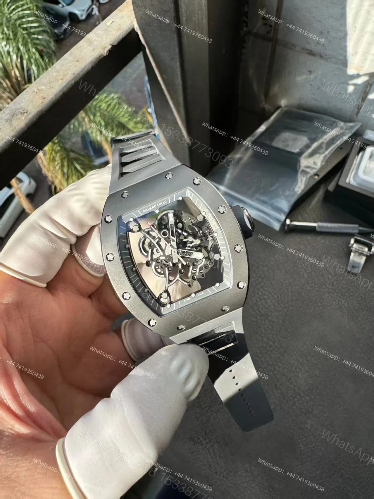 View 19 of Richard Mille RM 055 Grey Ceramic Vaucher Free-Sprung Grey Rubber Strap Custom Super Clone