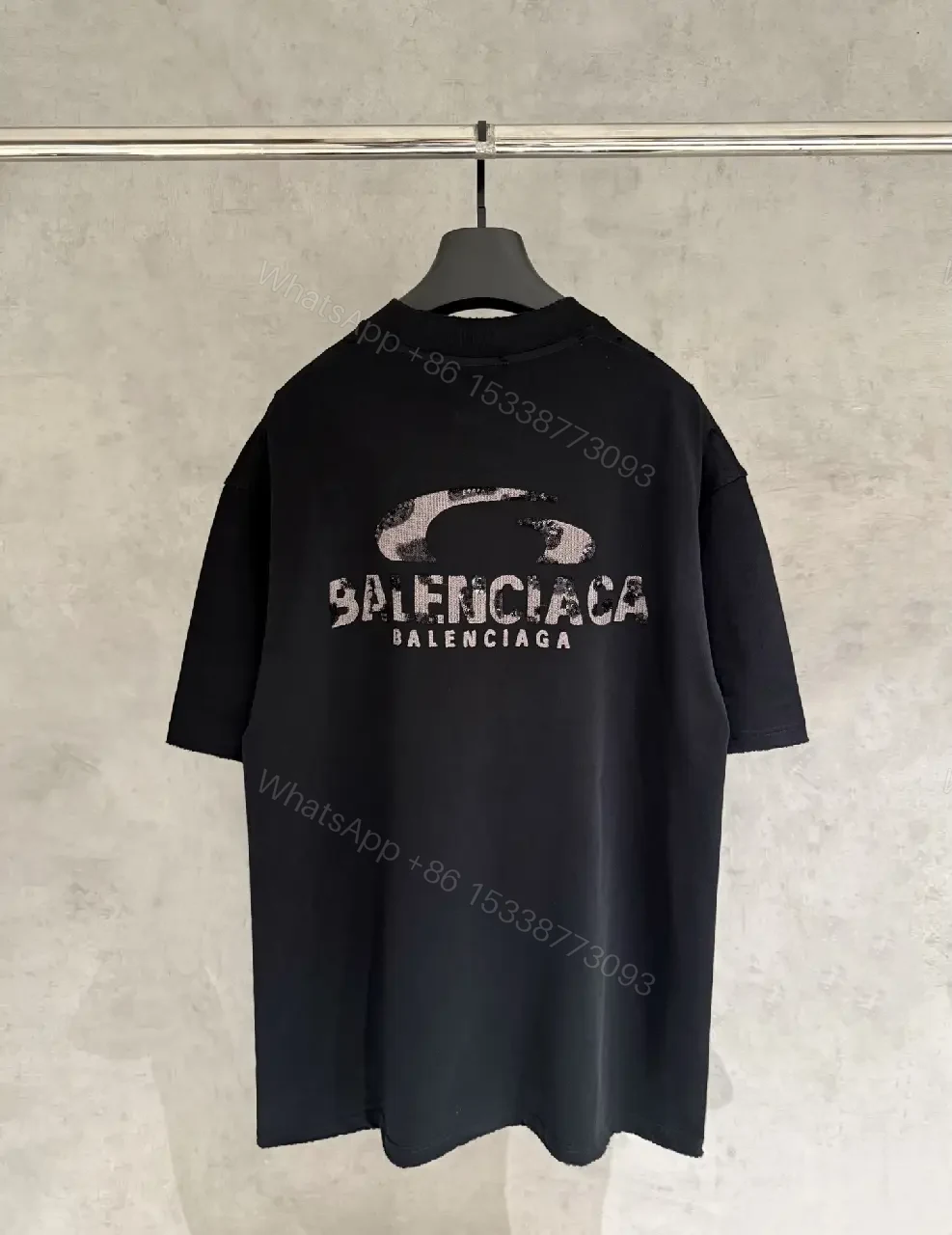 View 7 of Black Cotton Tee - Oversized Relaxed Fit with Embroidered Logo