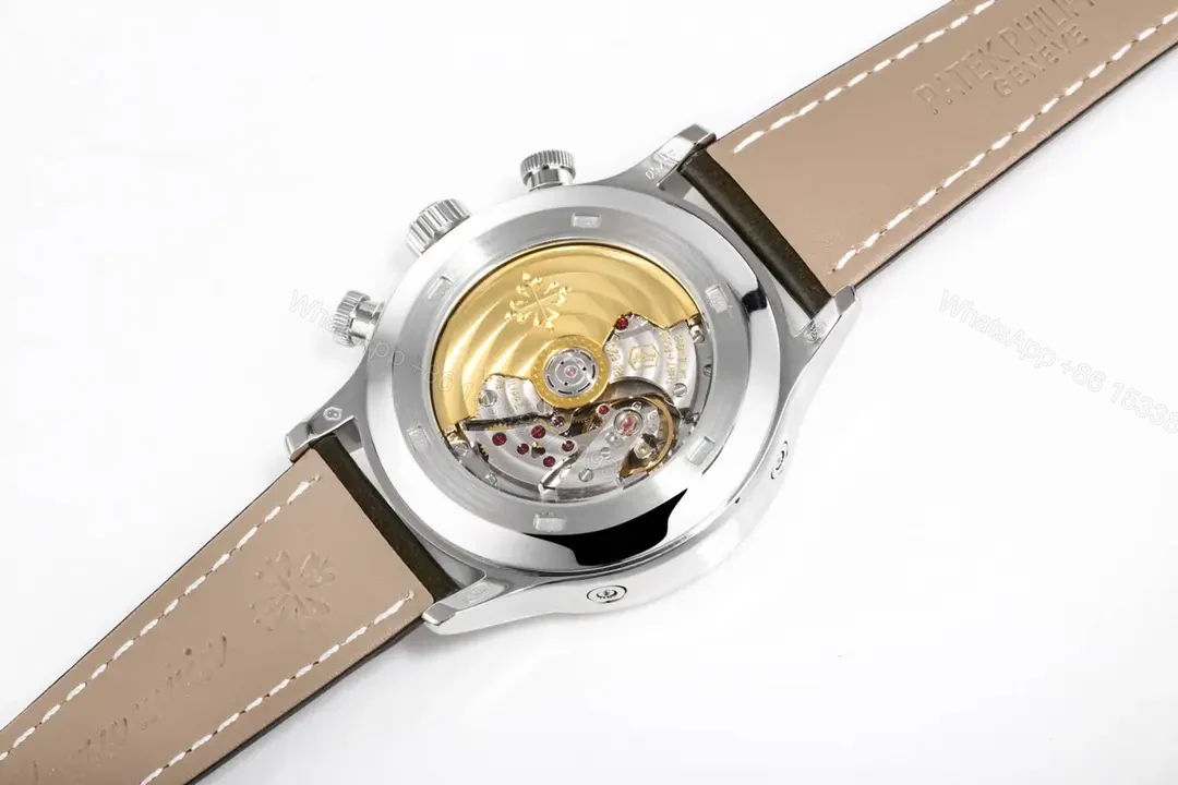 View 8 of Patek Philippe 5924G Multifunction Watch Silver Case with Black Dial and Brown Leather Strap