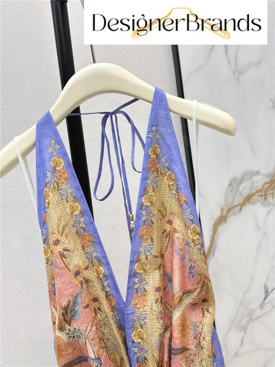 View 4 of Zimmermann Indra Printed Silk-Cotton Blend Halter Maxi Dress