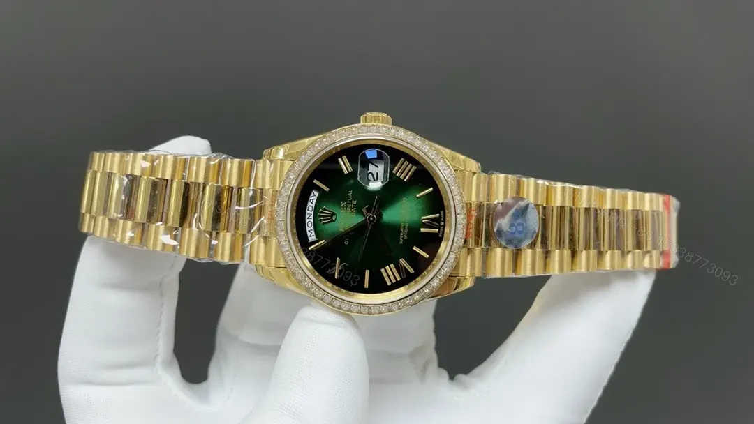 View 2 of Rolex Day-Date 36 Yellow Gold Diamond Green – Ombré President 128348RBR-0068