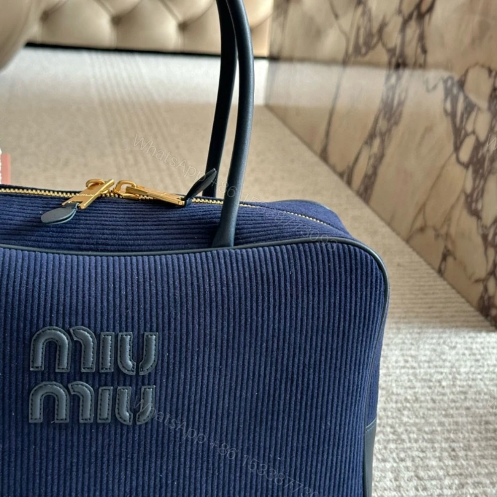 View 5 of MIUMIU BEAU CORDUROY TOP HANDLE BAG NAVY 35CM 5BB163 2F81 F0124 V OOO