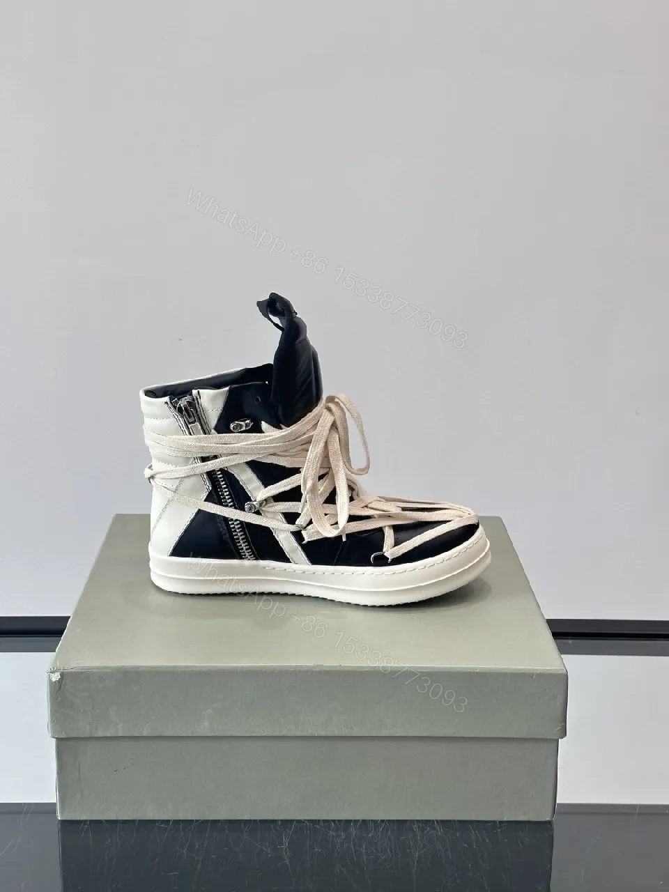 View 9 of Bold Black & Off-White High-Top with Architectural Straps