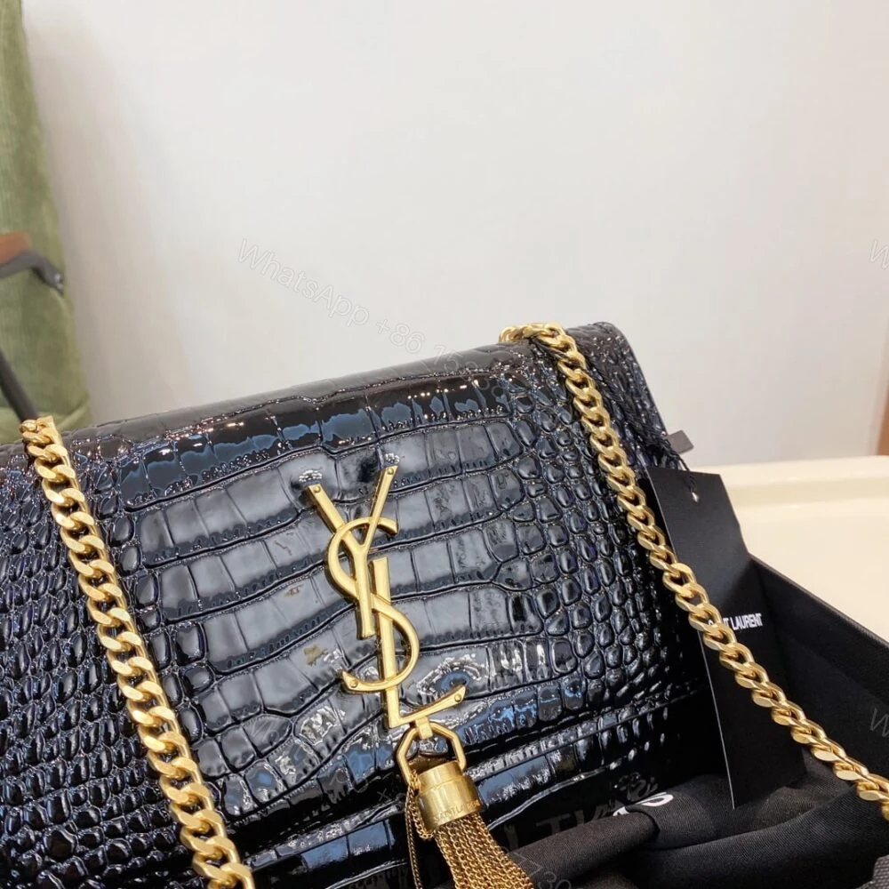 View 3 of Saint Laurent Kate Medium Chain Bag With Tassel Shiny Black 22Cm 354119AAAY14083