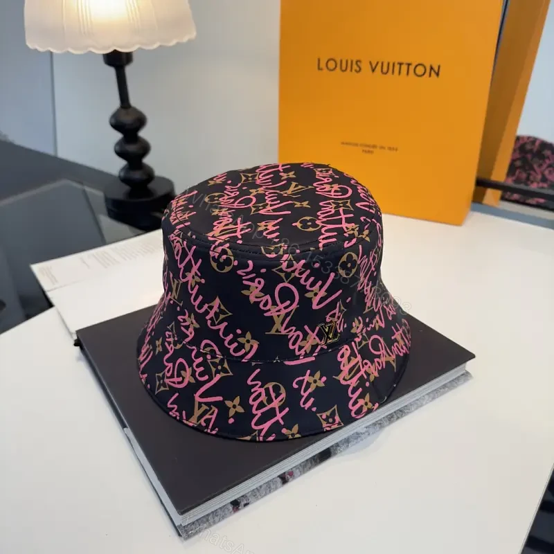 Black Canvas Hat with Pink Graffiti Script LV Logos — view 1