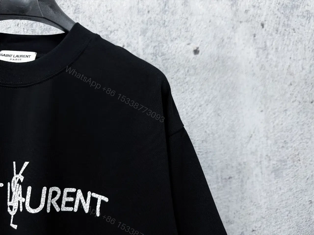 View 9 of Black Cotton Tee | Minimalist Saint-Laurent Inspired Graphic